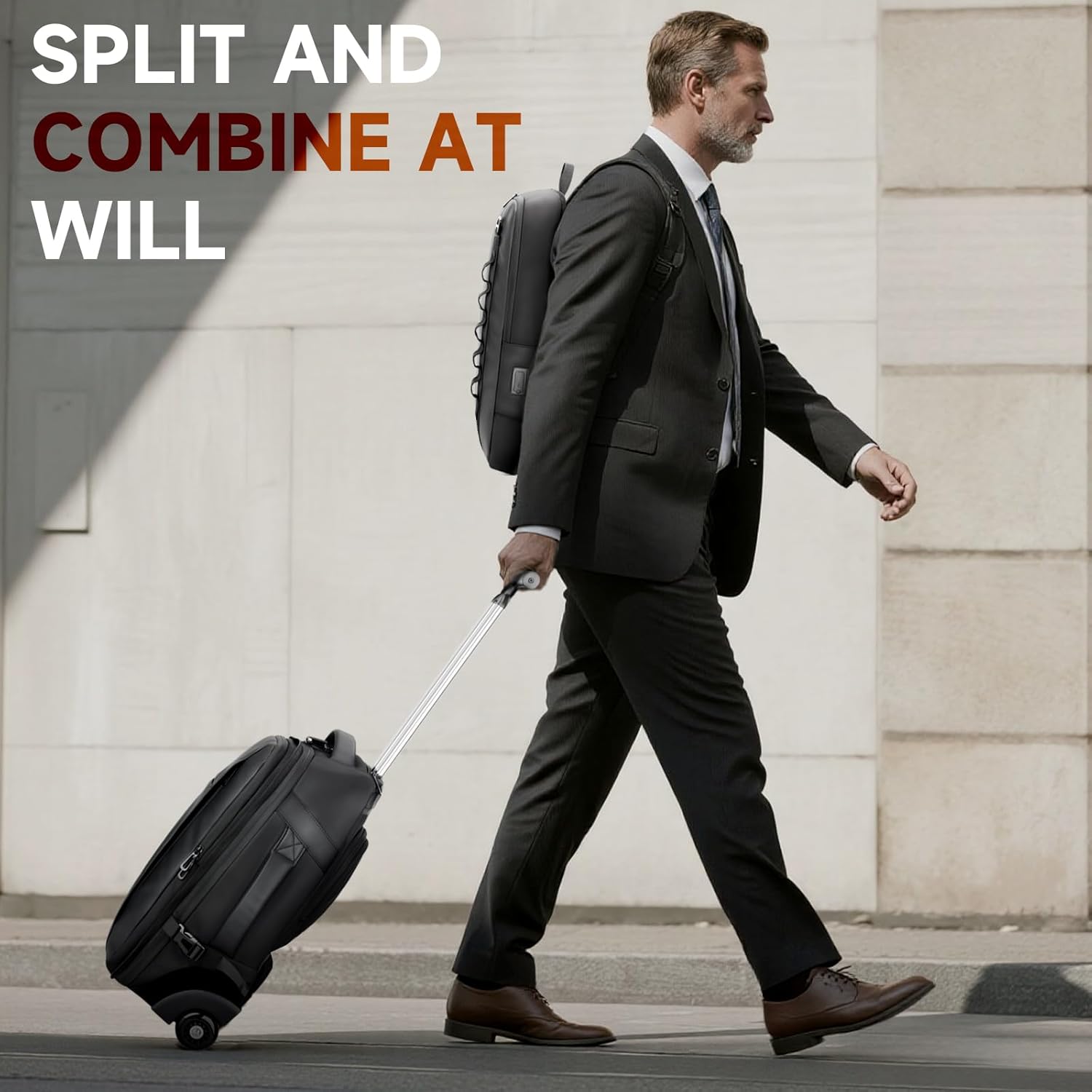 2-in-1 Detachable Carry On Rolling Backpack - Splits into Two Bags for Travel, 50L Wheeled Backpack with 17.3 ″ Padded Laptop Sleeve, USB Charging Ports, TSA Lock, Waterproof Luggage Suitcase - Image 7