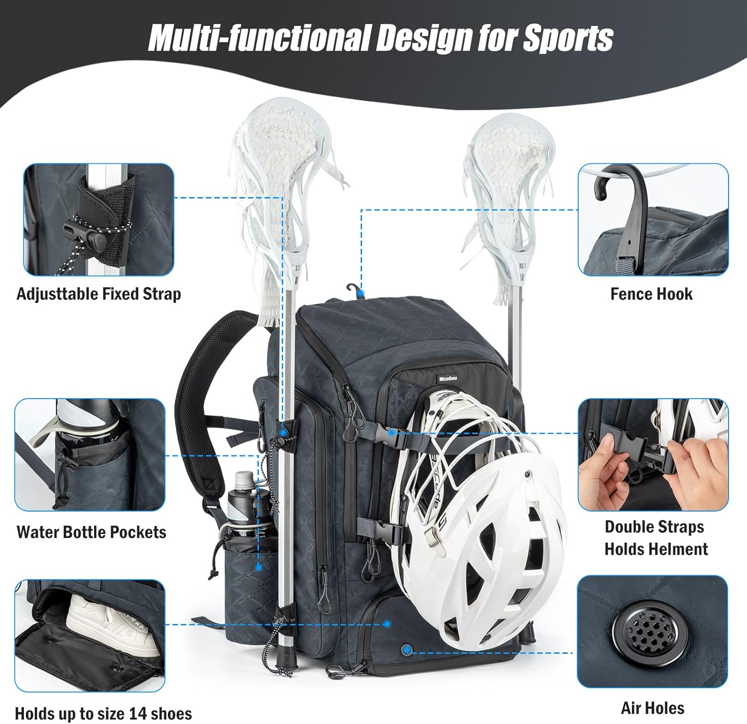 50L Lacrosse Backpack Multifunctional Sports Backpack - Image 3