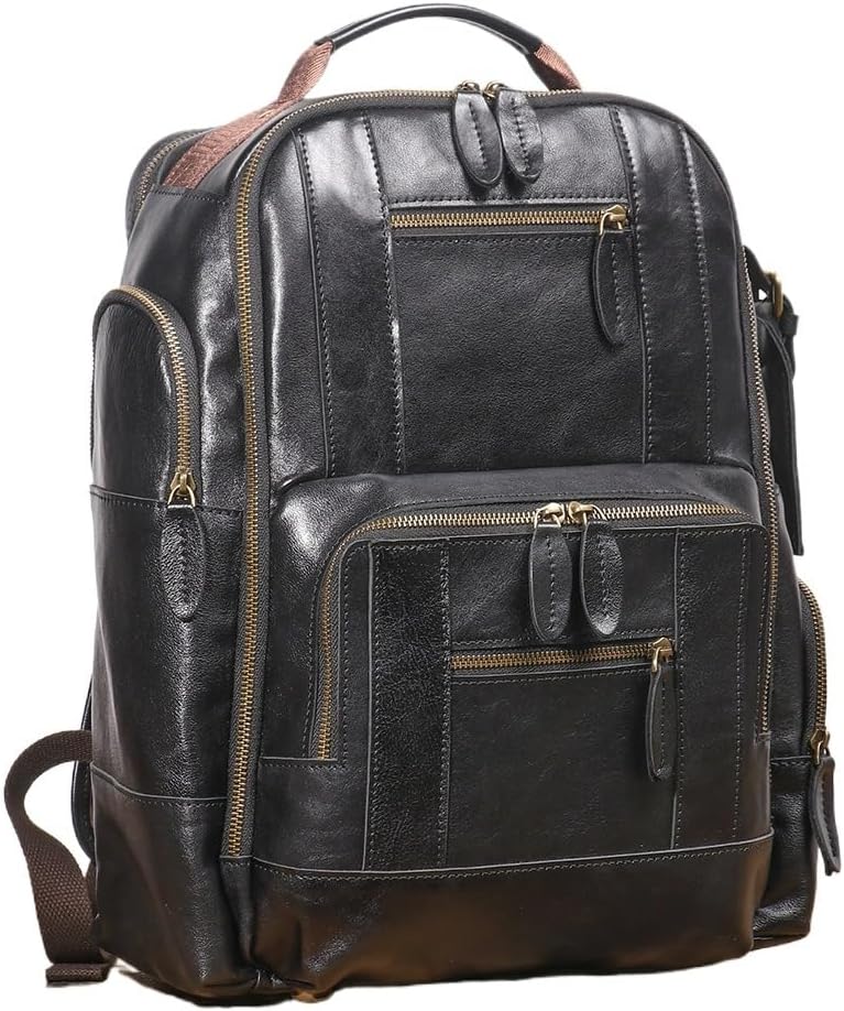 Alice Fan Vintage Genuine Leather 15.6" Laptop Backpack For Men Cowhide Hiking Camping Rucksack Business Travel Daypacks - Image 6