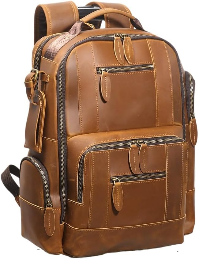 Alice Fan Vintage Genuine Leather 15.6" Laptop Backpack For Men Cowhide Hiking Camping Rucksack Business Travel Daypacks - Image 7