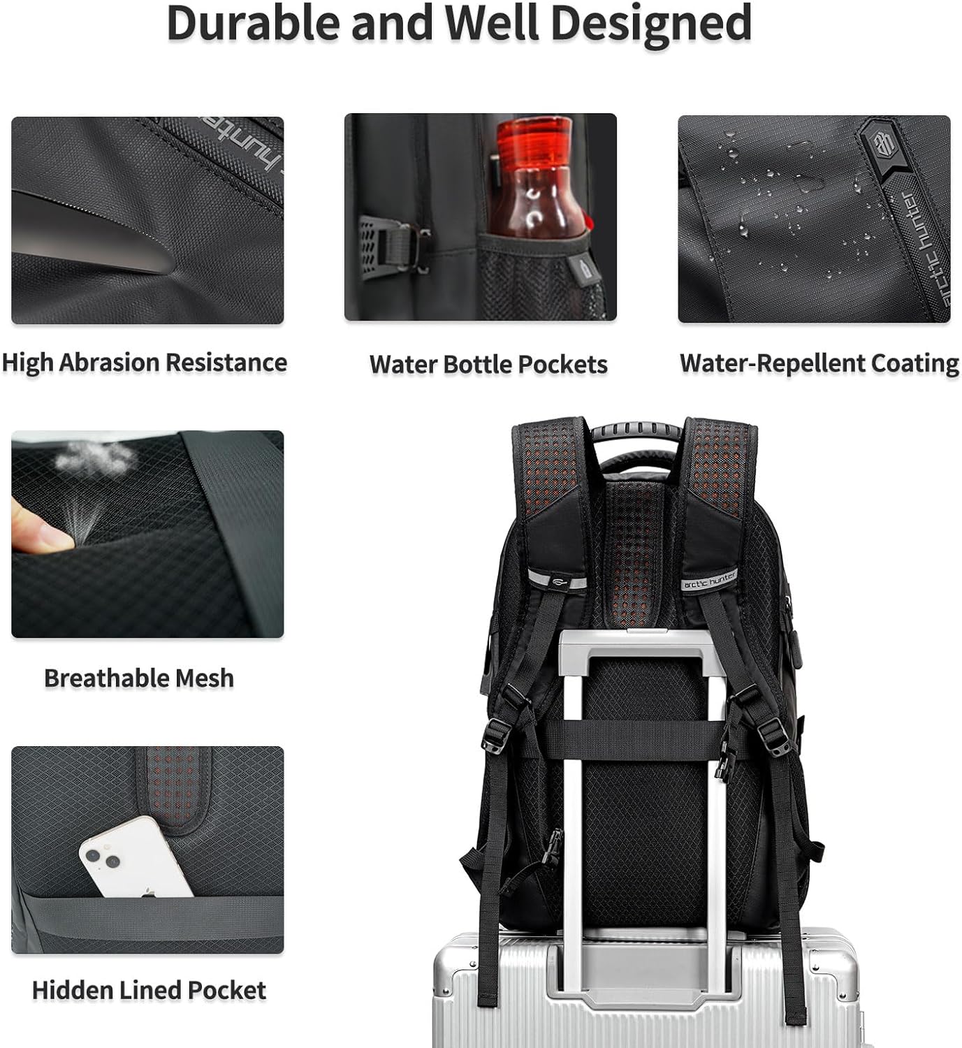 ARCTIC HUNTER AH Business Laptop Backpack for Men 30L Black i##e##s: Work Commuting ^^ Large ^^ Travel Carry On Backpack ^^ Flight Approved ^^ for Airplane ^^ Professional ^^ Adult ^^ College Backpacks ^^ Casual Daypack :i##e##s - Image 6