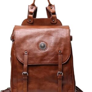 ASWRTYJO Vintage Genuine Leather Laptop Backpack Travel Bags