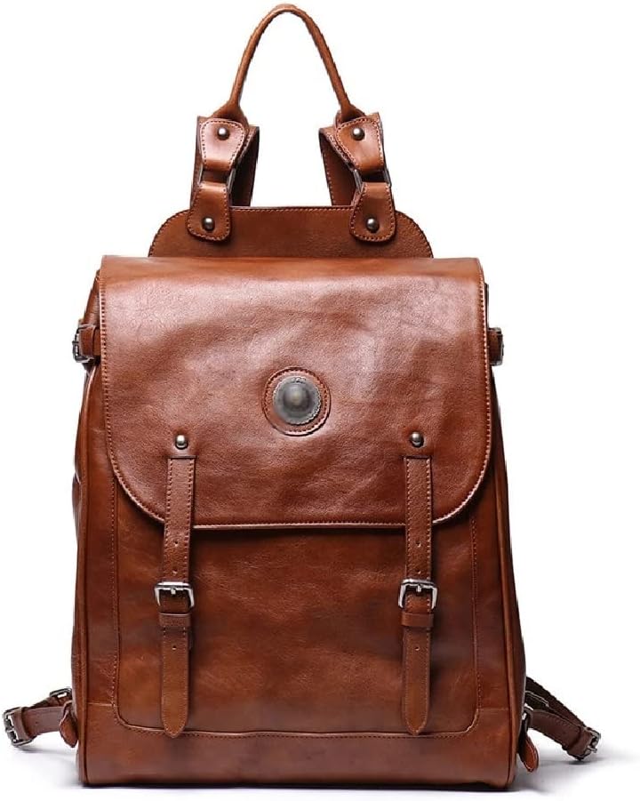 ASWRTYJO Vintage Genuine Leather Laptop Backpack Travel Bags
