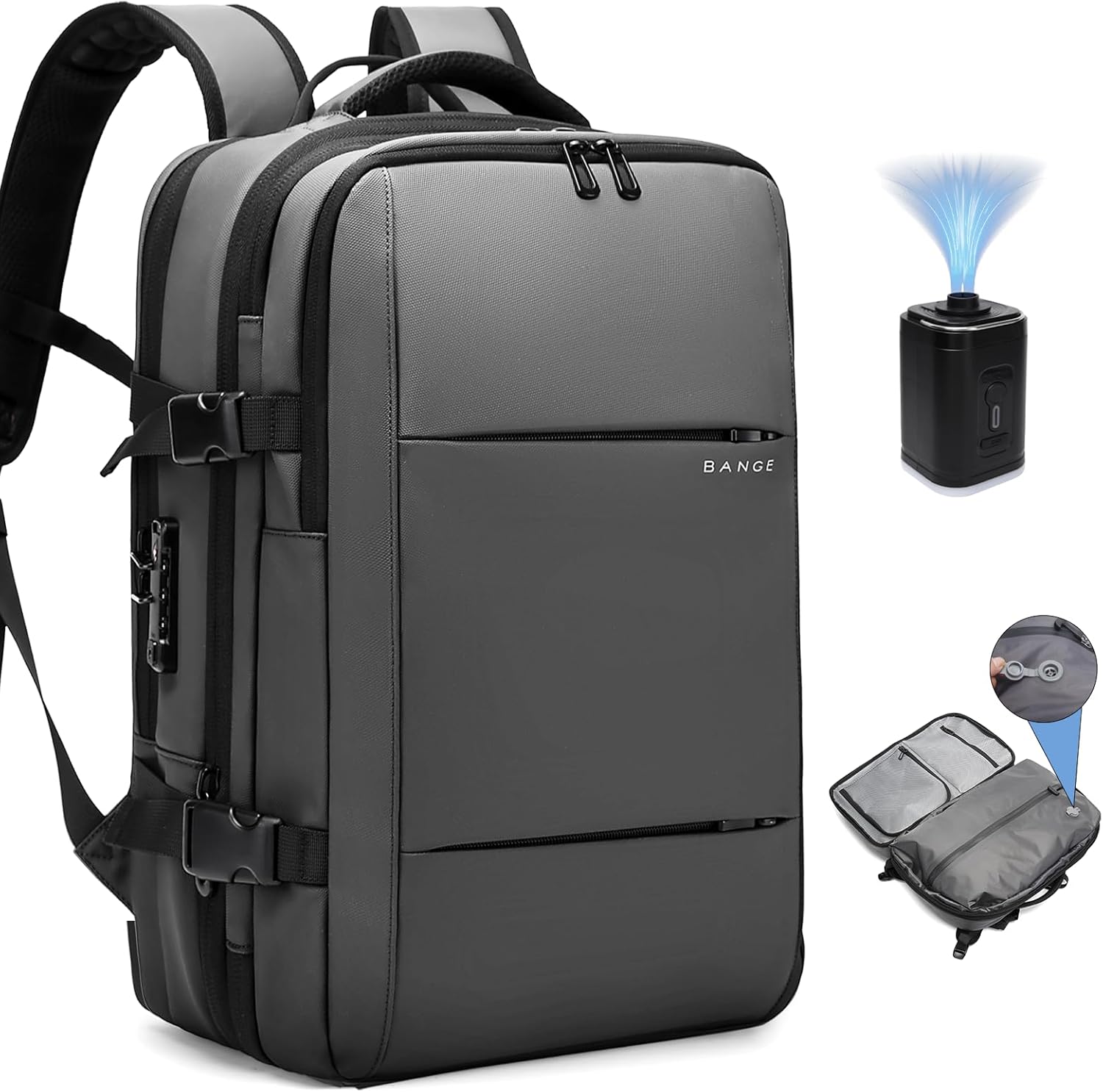 BANGE 60L Airback Travel Laptop Backpack i##e##s: Expandable ^^ Vacuum Compression ^^ with Air Pump ^^ Waterproof ^^ Anti-Theft ^^ for Hiking ^^ Business ^^ Travel :i##e##s - Image 9