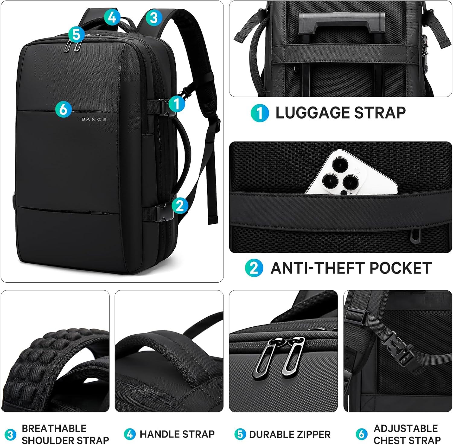 BANGE Airback Travel Backpack Expandable Backpacks i##e##s: Anti-Theft ^^ Vacuum Compression ^^ with Pump ^^ for Airplanes :i##e##s - Image 5