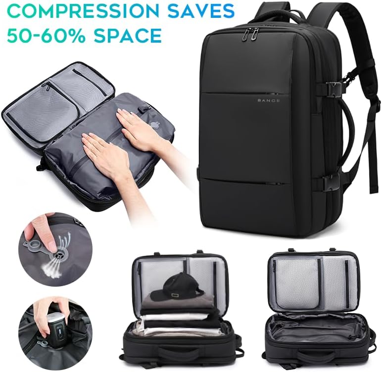 BANGE Airback Travel Backpack Expandable Backpacks i##e##s: Anti-Theft ^^ Vacuum Compression ^^ with Pump ^^ for Airplanes :i##e##s - Image 6