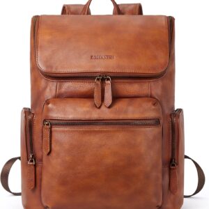 BOSTANTEN Leather Backpack for Men 15.6 inch Laptop Backpack Vintage Travel Office Bag Large Capacity Shoulder Bag Redbrown