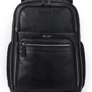 BOSTANTEN Leather Backpacks College 15.6\u201D Laptop Travel Computer Shoulder Backpack For Men Black