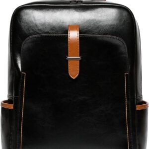BOSTANTEN Leather Laptop Backpack for Women,15.6 inch Computer Backpack Purse College Daypack Work Travel Bag Black-brown