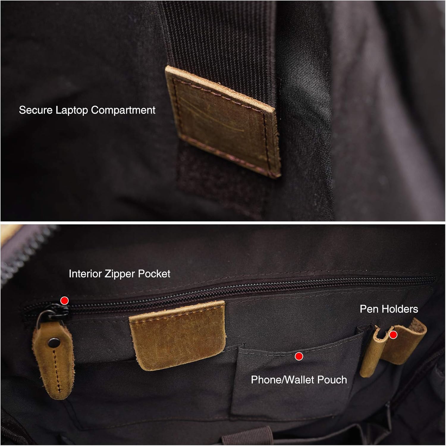 Cowhide Leather Multi Pockets 16 Inch Laptop Backpack Day Pack Travel Bag (Light Brown(Updated Version)) - Image 9