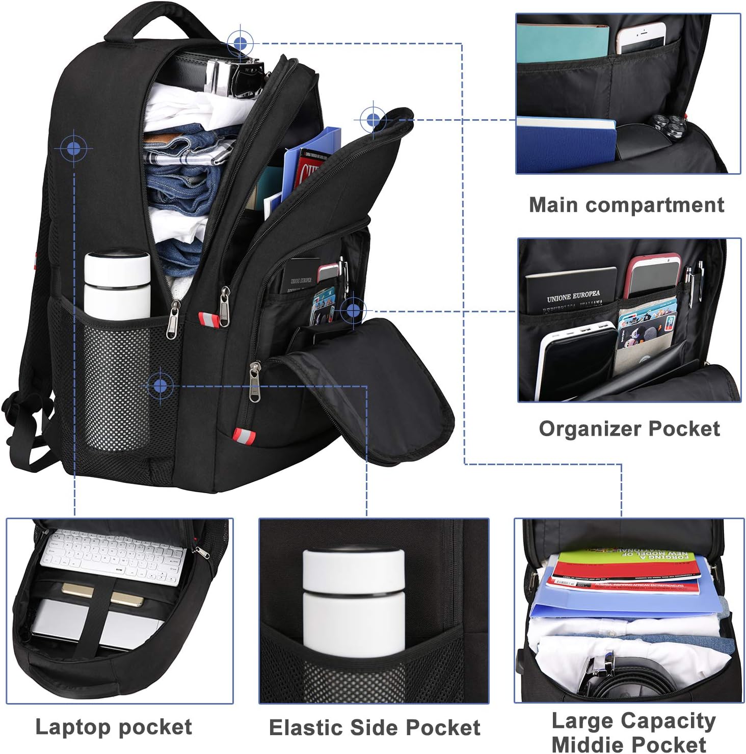 Della Gao Large Laptop Backpack Business Travel Backpack for Men\/Women i##e##s: Anti-Theft ^^ with USB Charging Port ^^ Water Resistant ^^ College School Computer Bag ^^ for 17 Inch Laptop ^^ and Notebook :i##e##s - Image 2