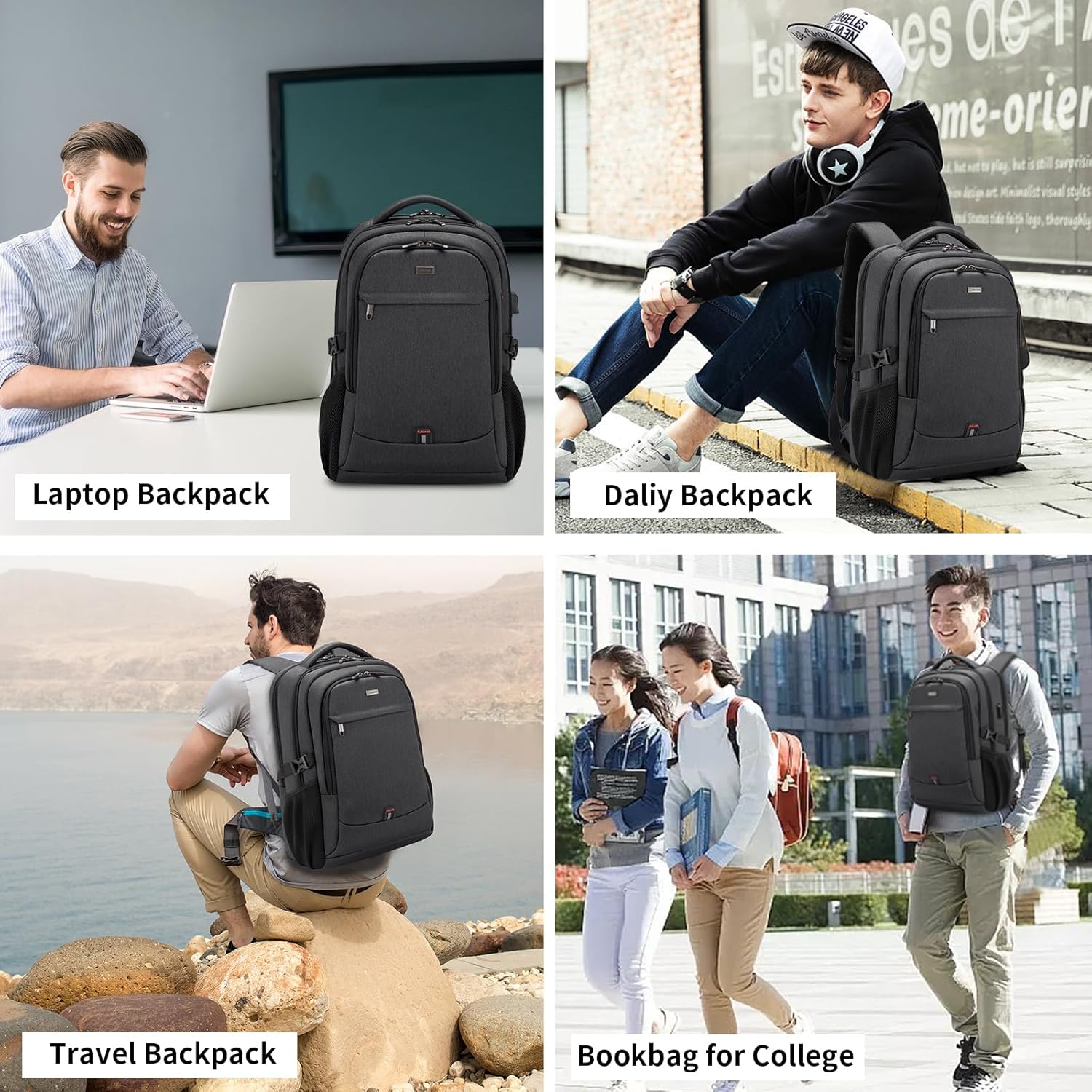 DUSLANG 17 Inch Laptop Backpack for Travel Water Resistant College Backpack for Men\/Women Laptop Bag with USB Charging Port,Black - Image 9