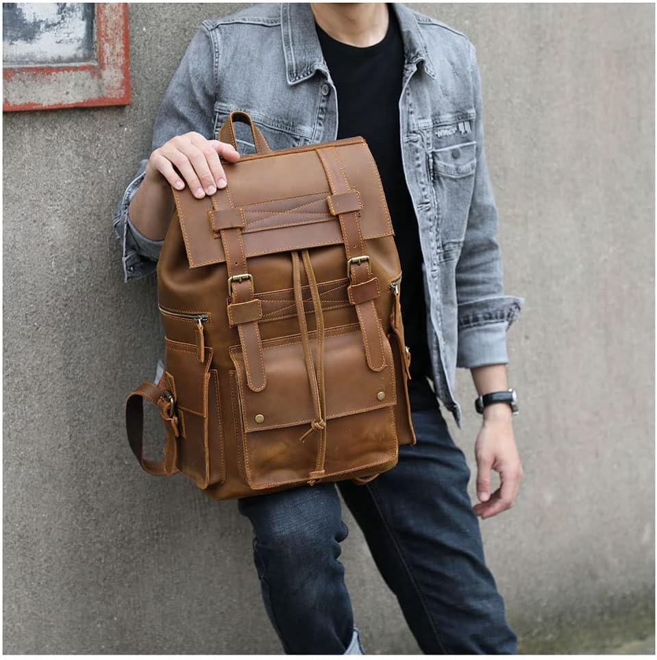 DUYHBAWRS Genuine Leather Men's Backpack Large Capacity Vintage aratroopers Package Crazy Horse Cowhide Travel Bags Retro(E) - Image 3