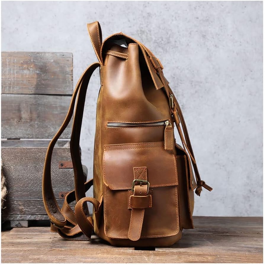 DUYHBAWRS Genuine Leather Men's Backpack Large Capacity Vintage aratroopers Package Crazy Horse Cowhide Travel Bags Retro(E) - Image 4