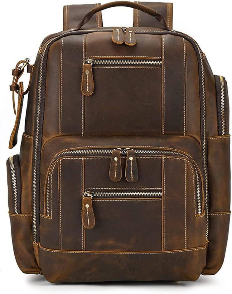 DUYHBAWRS Men's Handmade Retro Large Capacity Backpack Backpack Men's Bag Travel Bag Computer Bag