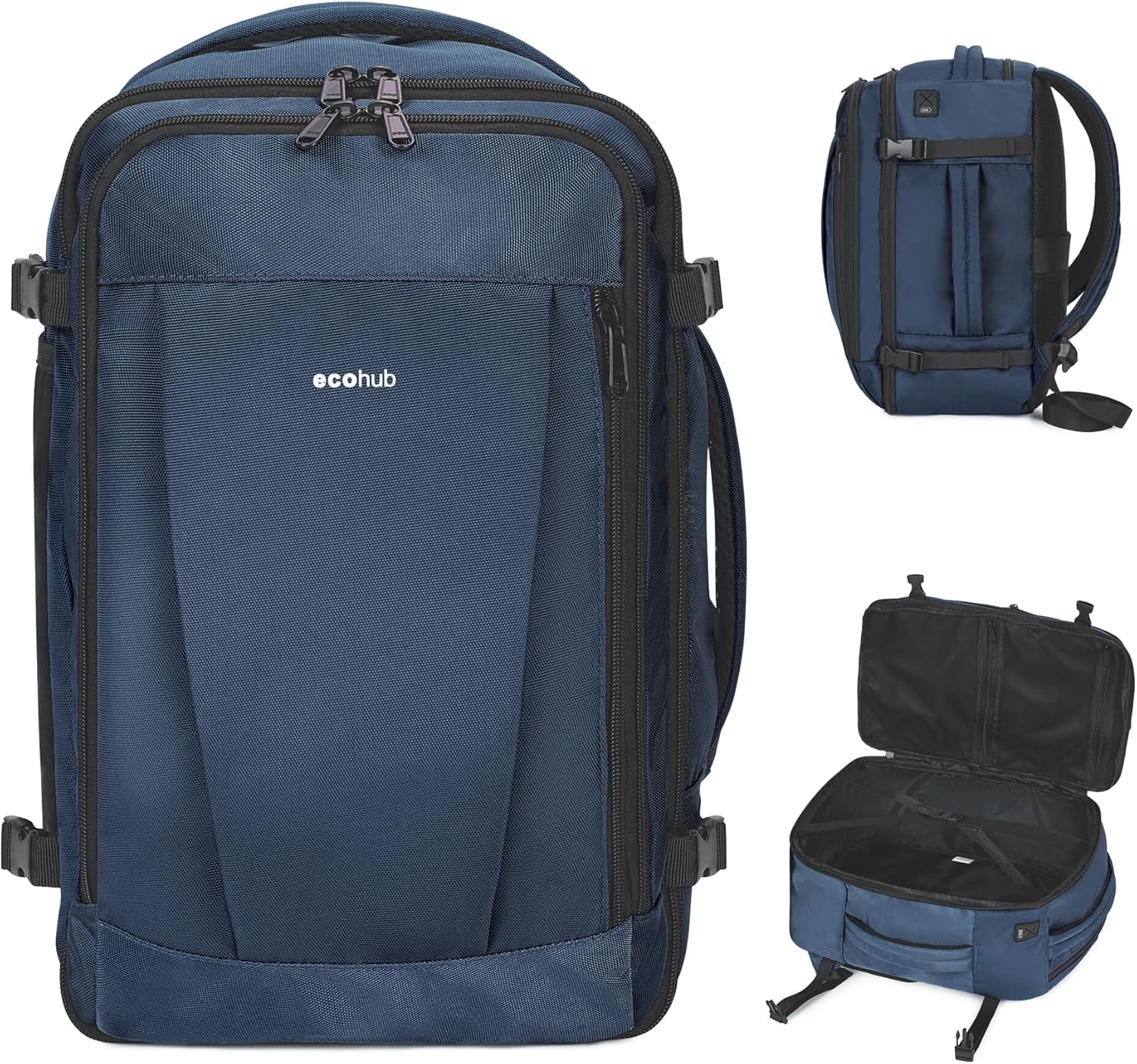 ECOHUB 17'' Small Travel Backpack, United Airlines Personal Item Bag 16.7"x10"x8" with 13 Pockets Carry on Backpack with USB Port Luggage Sleeve Travel Essentials for Men Women Water Resistant, Black - Image 10