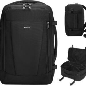 ECOHUB 17'' Small Travel Backpack, United Airlines Personal Item Bag 16.7"x10"x8" with 13 Pockets Carry on Backpack with USB Port Luggage Sleeve Travel Essentials for Men Women Water Resistant, Black