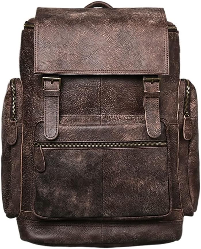 ERTXGBA Vintage Genuine Leather Backpack First Layer Cowhide Backpack Leisure Travel Bag Large Capacity Laptop Bag For 16inch