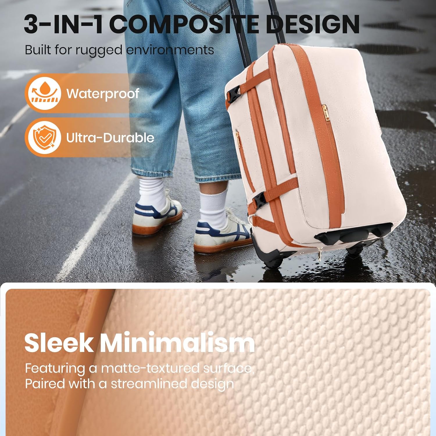 Fanwoli Vacuum Rolling Travel Backpack, Carry On Luggage with TSA Lock & Anti Theft Zipper, 70L Expandable Airback with Compression Pump, Waterproof Laptop Bag Ideal for Flight & Business,White - Image 5