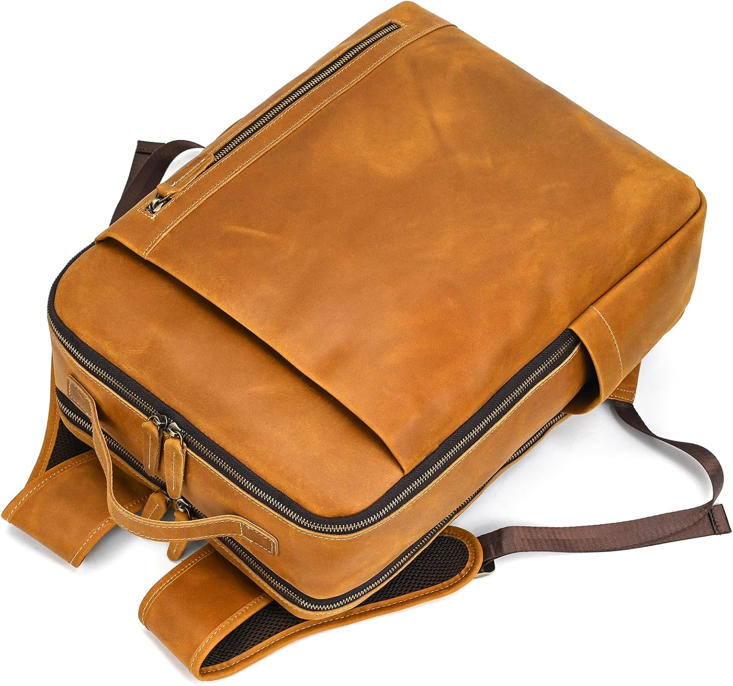 Genuine Leather 15.6 Inch Laptop Backpack for Men Women, Business Travel Bag Hiking Rucksack Backpack Daypack, 9799 Light Brown - Image 7