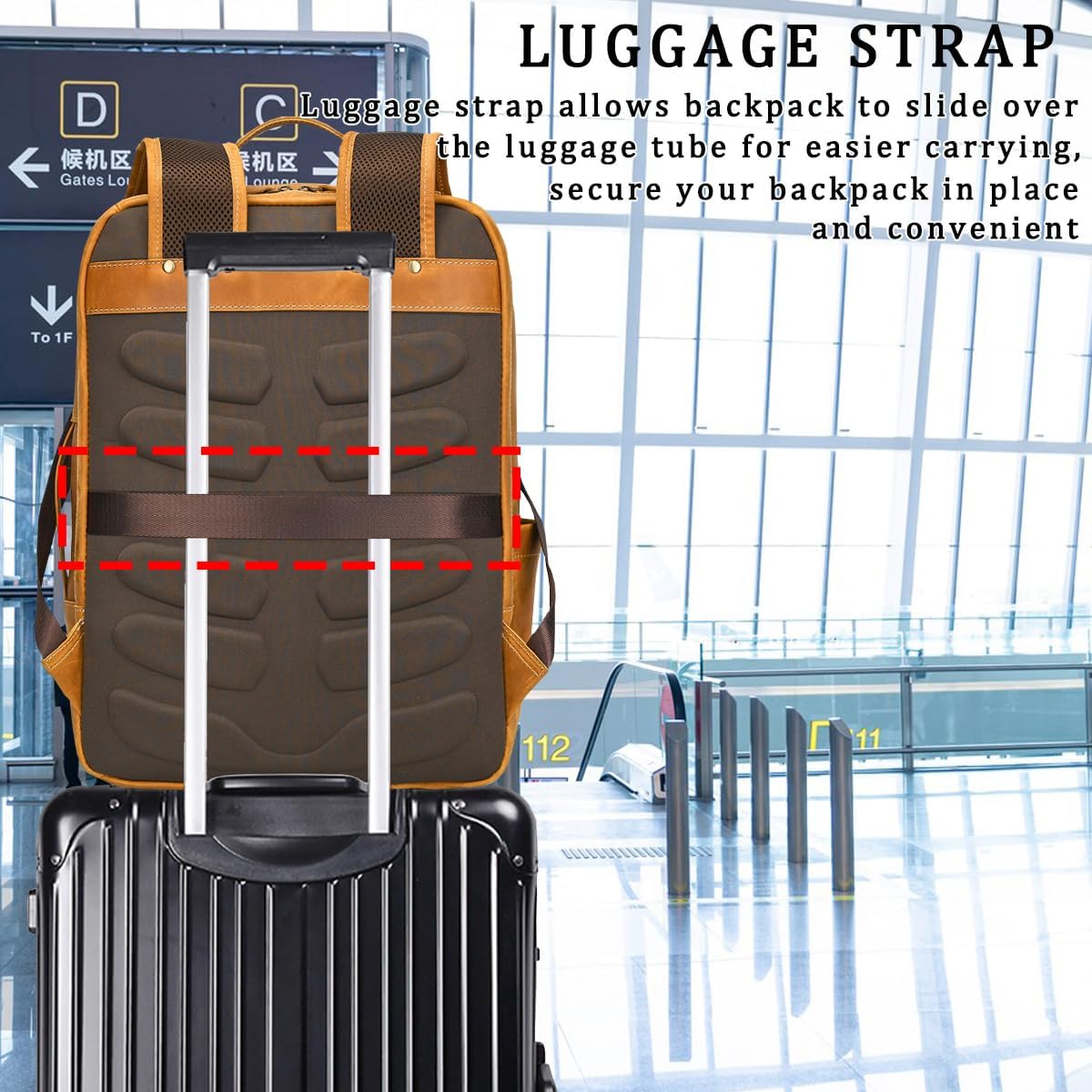 Genuine Leather 15.6 Inch Laptop Backpack for Men Women, Business Travel Bag Hiking Rucksack Backpack Daypack, 9799 Light Brown - Image 4