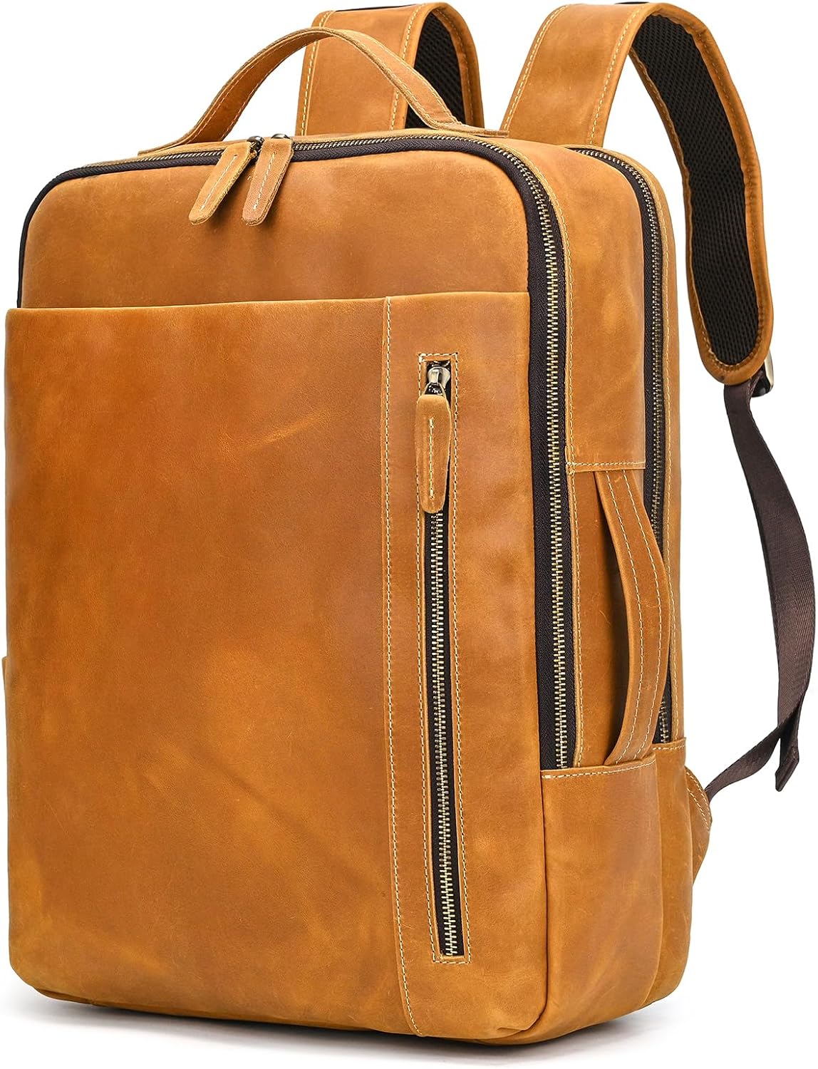 Genuine Leather 15.6 Inch Laptop Backpack for Men Women, Business Travel Bag Hiking Rucksack Backpack Daypack, 9799 Light Brown