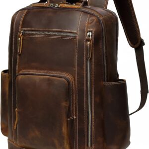 LANNSYNE Men's Full Grain Leather Backpack Rucksack i##e##s: Vintage ^^ for 16" Laptop ^^ Travel ^^ Hiking ^^ Camping :i##e##s