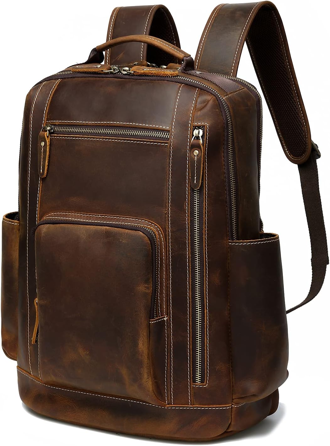 LANNSYNE Men's Full Grain Leather Backpack Rucksack i##e##s: Vintage ^^ for 16" Laptop ^^ Travel ^^ Hiking ^^ Camping :i##e##s