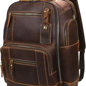 LANNSYNE Men's Laptop Backpack 15.6 Inch 24L i##e##s: Vintage ^^ Full Grain Leather ^^ Camping ^^ Travel ^^ Rucksack :i##e##s