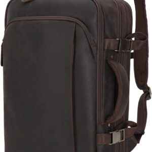 Masa Kawa Leather 15.6 Inch Laptop Backpack for Men Expandable 36L Business Travel Rucksack Daypack Weekender Bag