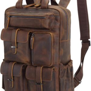 Polare Cowhide Leather Multiple Laptop Backpack Day Pack Travel Bag Satchel For Men