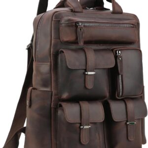 Polare Cowhide Leather Multiple Laptop Backpack Day pack Travel Bag Satchel with YKK Metal Zippers