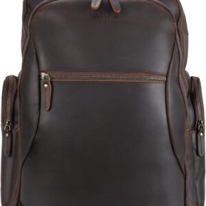 STAR VISTA Nettuno 17.3" X-Large Vintage Travel Leather Laptop Backpack for Men, Multi Pockets, Casual Outdoor Business Rucksack, 32L Capacity, YKK Zippers