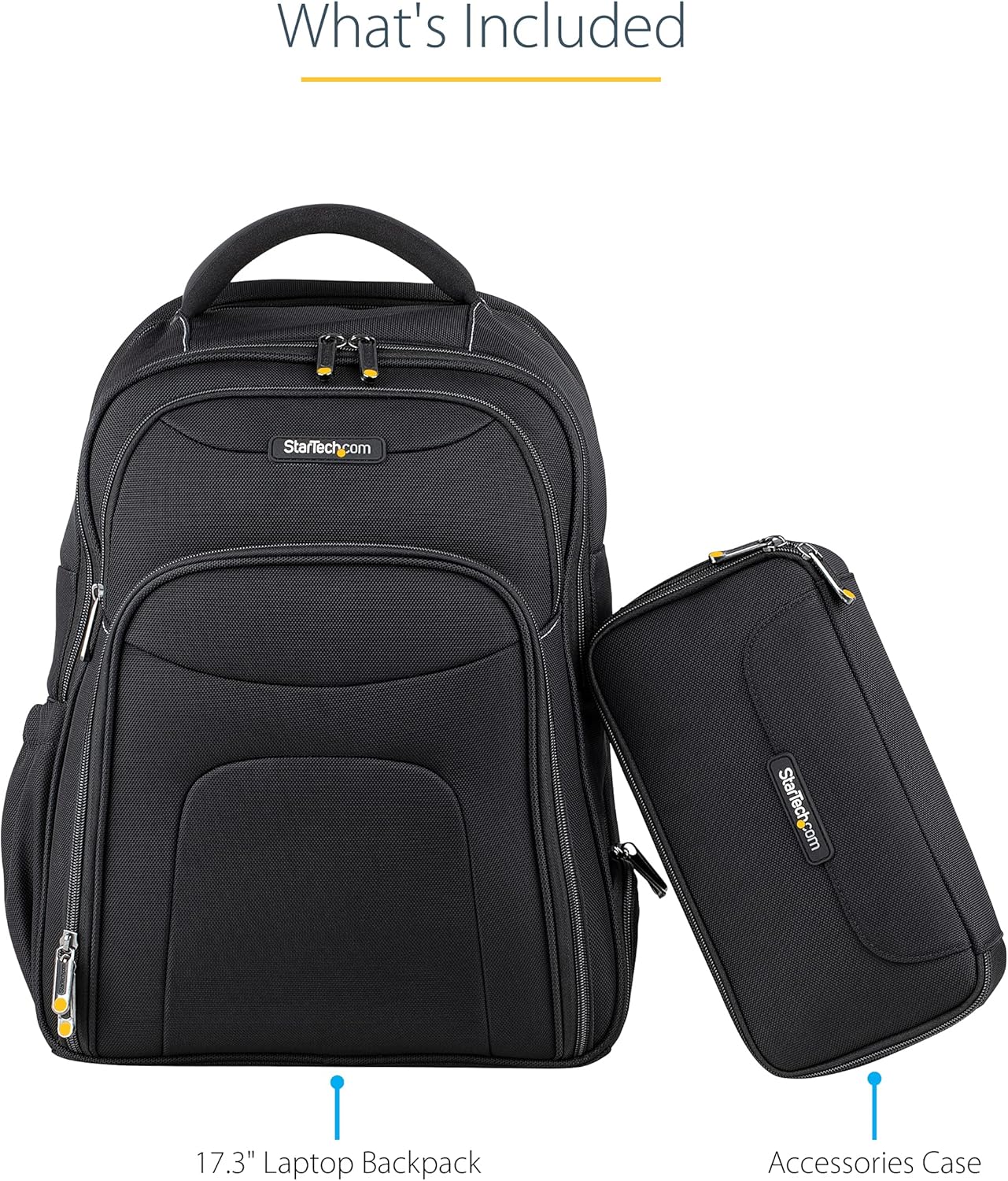 StarTech.com Unisex Backpack Ergonomic Computer Bag with Removable Accessory Case-Laptop\/Tablet Pockets-Nylon, Black, 17.3" Professional IT Tech Backpack for Work\/Travel\/Commute (NTBKBAG173) - Image 9
