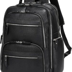 Taertii Leather Backpack For 17.3" Laptop, Travel Weekender Large Capacity Business Travel Hiking Overnight Shoulder Daypacks 36L, Black
