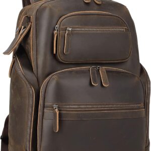 TIDING Full Grain Leather Laptop Backpack Large 16" For Men i##e##s: Travel Rucksack ^^ Camping ^^ Overnight ^^ Daypack :i##e##s