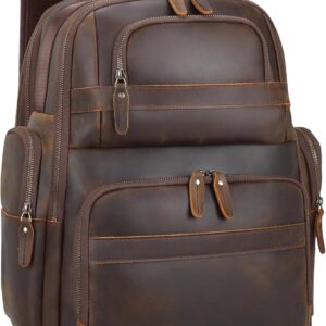 TIDING Men's Vintage Leather Backpack 15.6" Laptop Bag Large Capacity Business Travel Hiking Shoulder Daypacks