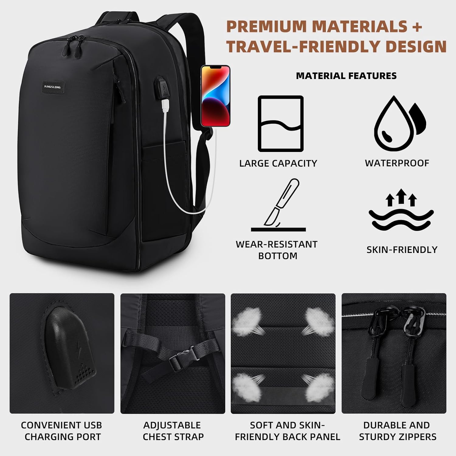 Vacuum Backpack Travel Seal Compression: Vacpack with Electric Air Pump - Carry on Expandable Pack System for Laptop Hiking Traveling Business Water Resistant Black - Image 5