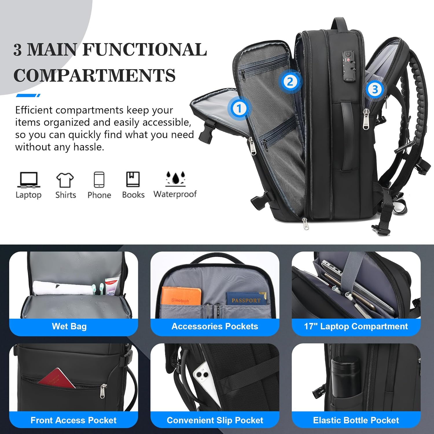 Vacuum Backpack Travel \u2013 Expandable Compression Carry On Backpack with Vacuum Pump, Water-Resistant TSA Lock Travel Bag, 17" Laptop Backpack for Men Women, Business Airplane Flight Luggage - Image 6