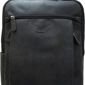 VANSI Genuine Hunter Leather Men Women Laptop Backpack Travel School College Office Travel (BLACK)