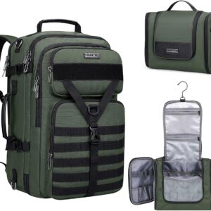 WITZMAN Men's Large 45L Convertible Travel Backpack with 17 Inch Laptop Compartment and Toiletry Bag, Green, 12.6 x 20.5 x 10.63 inches